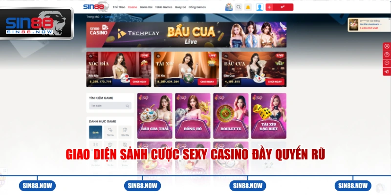 Giao diện sảnh cược Sexy Casino đầy quyến rũ